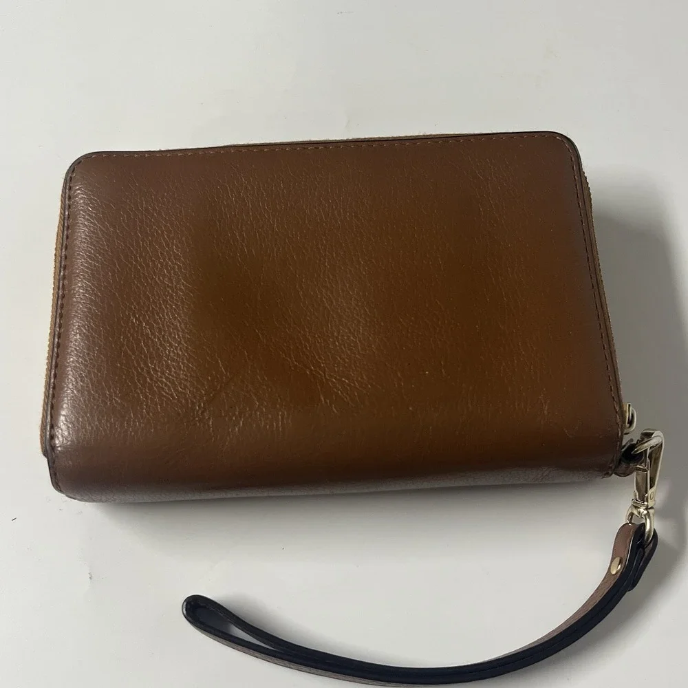 Michael Kors Women's Double Zip Wristlet Wallet Saffiano Brown Leather‎